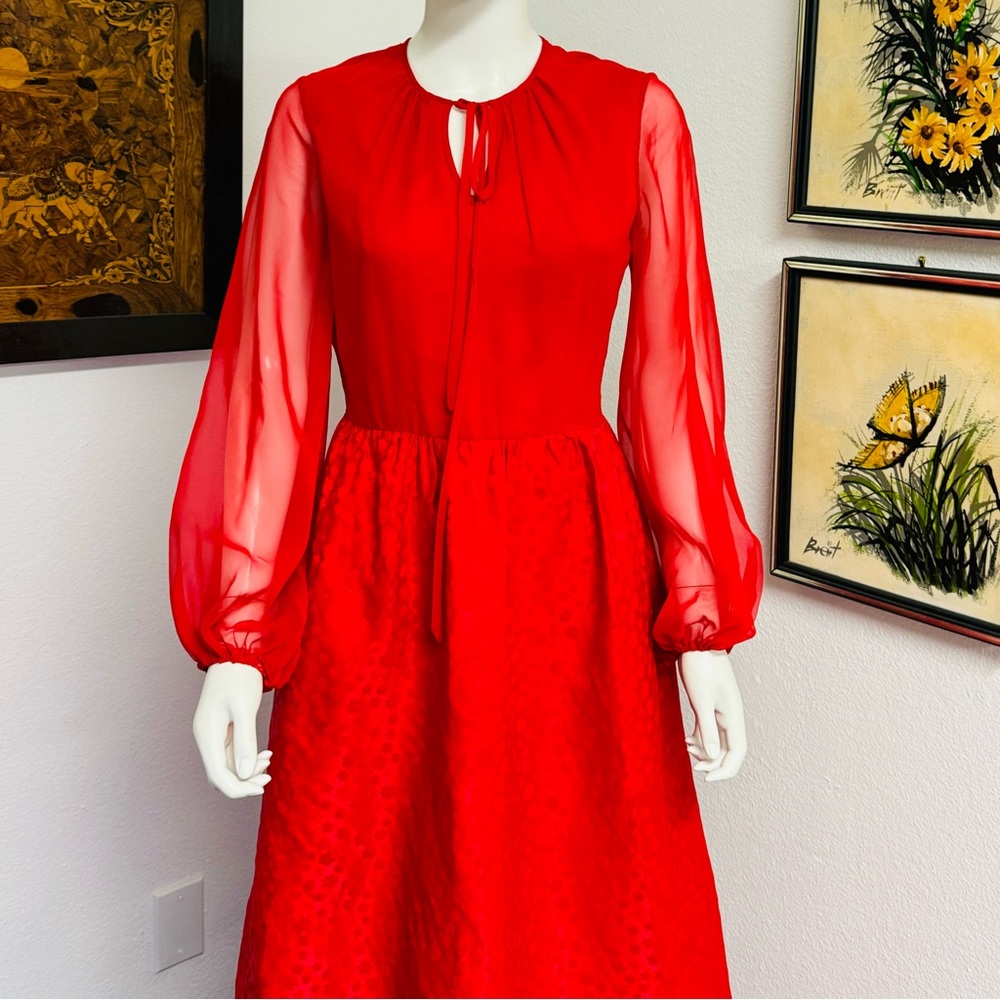 Vintage Red Long Sleeve Prom Dress